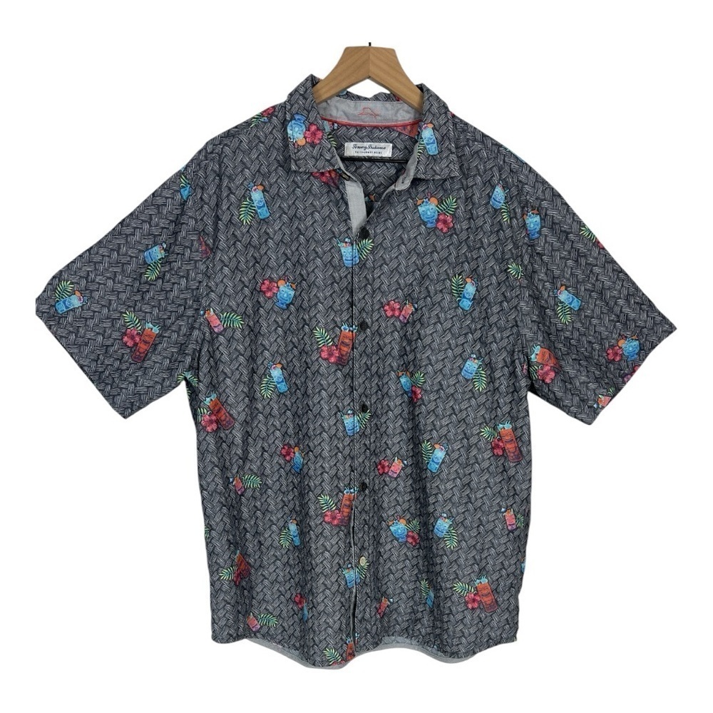 Tommy Bahama Sz XL Tiki Drink Shirt Gray The Coconut Point Modal Blend